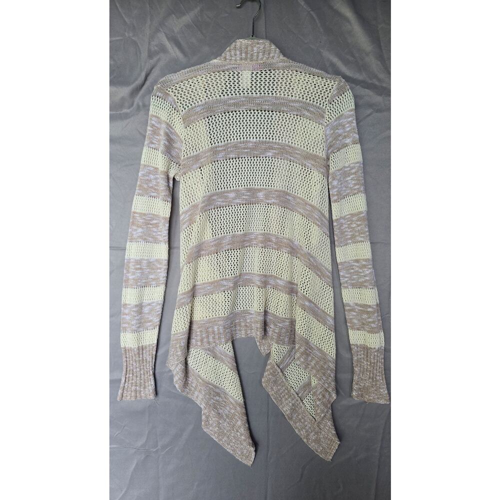 Say What? Cardigan Sweater Juniors Medium Beige Stripe Open Knit Long Sleeve - Picture 8 of 8